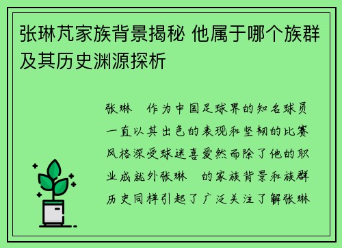张琳芃家族背景揭秘 他属于哪个族群及其历史渊源探析