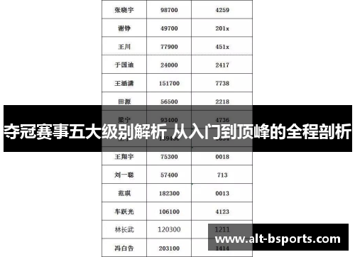 夺冠赛事五大级别解析 从入门到顶峰的全程剖析